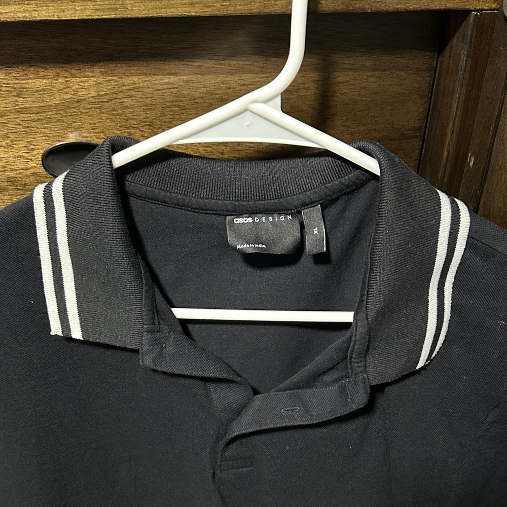 ASOS Black Polo Shirt with White Stripes